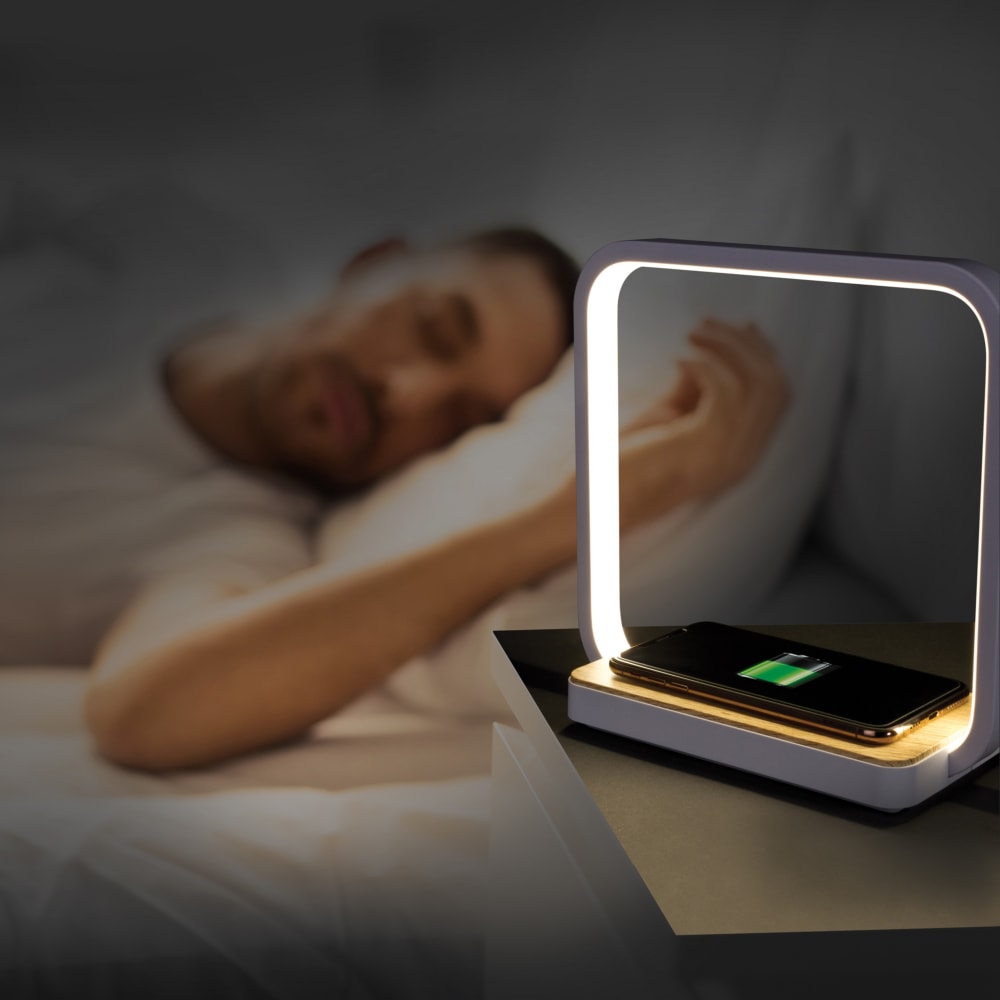 OttLite Wireless Charging Station with Night Light, White & Woodgrain